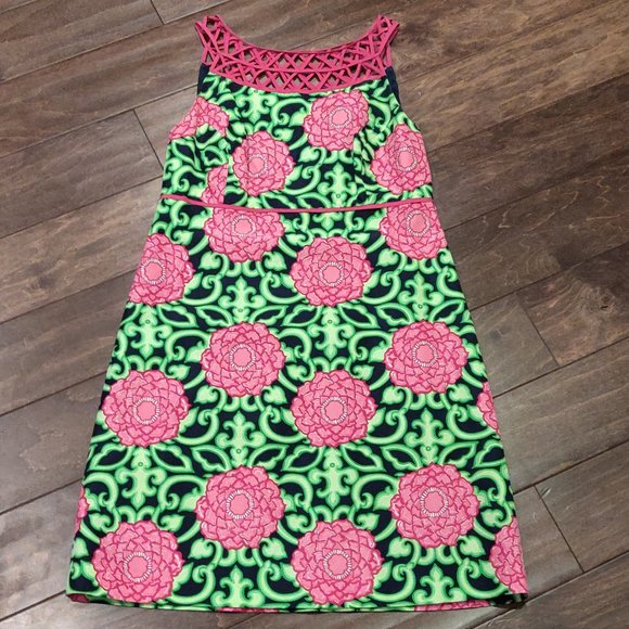Lilly Pulitzer Jacqueline Silk Floral Navy Private Property Dress SIZE 8 - Picture 1 of 8